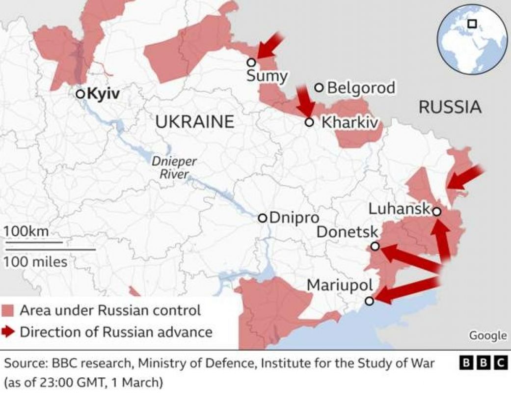 Карта городов под контролем россии на украине